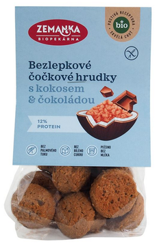 BIO Bezlepkové čočkové hrudky s kokosem a čokoládou 100 g Biopekárna Zemanka